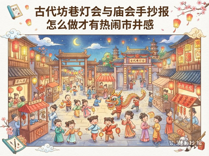 古代坊巷灯会与庙会手抄报怎么做才有热闹市井感 - 相关内容封面