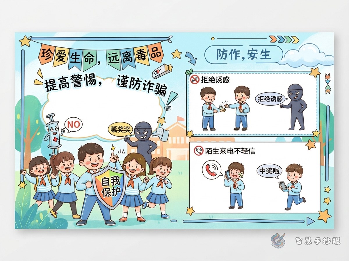 How to Pair a Safety Rhyme with Cartoon Panels on an Anti-Drug and Anti-Scam Poster - Poster topic cover image