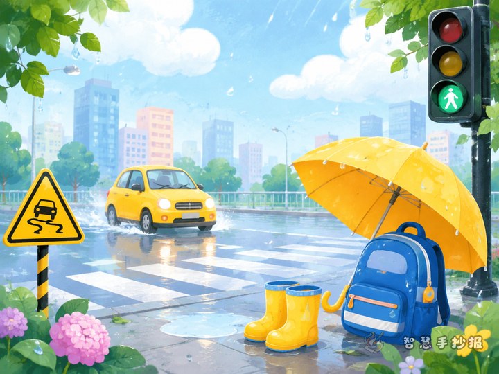 雨天出行交通安全手抄报怎么设计更贴合学生生活？ - 相关内容封面