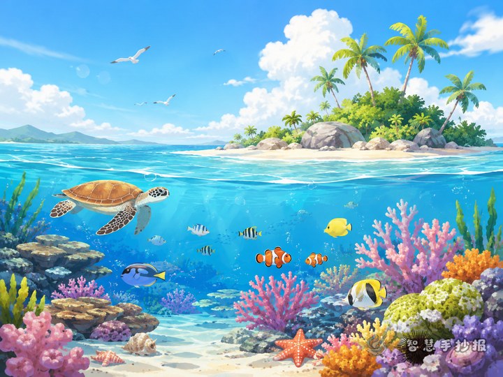 What sections can I use for a coral reef and tropical island handwritten newspaper? - Related topic thumbnail