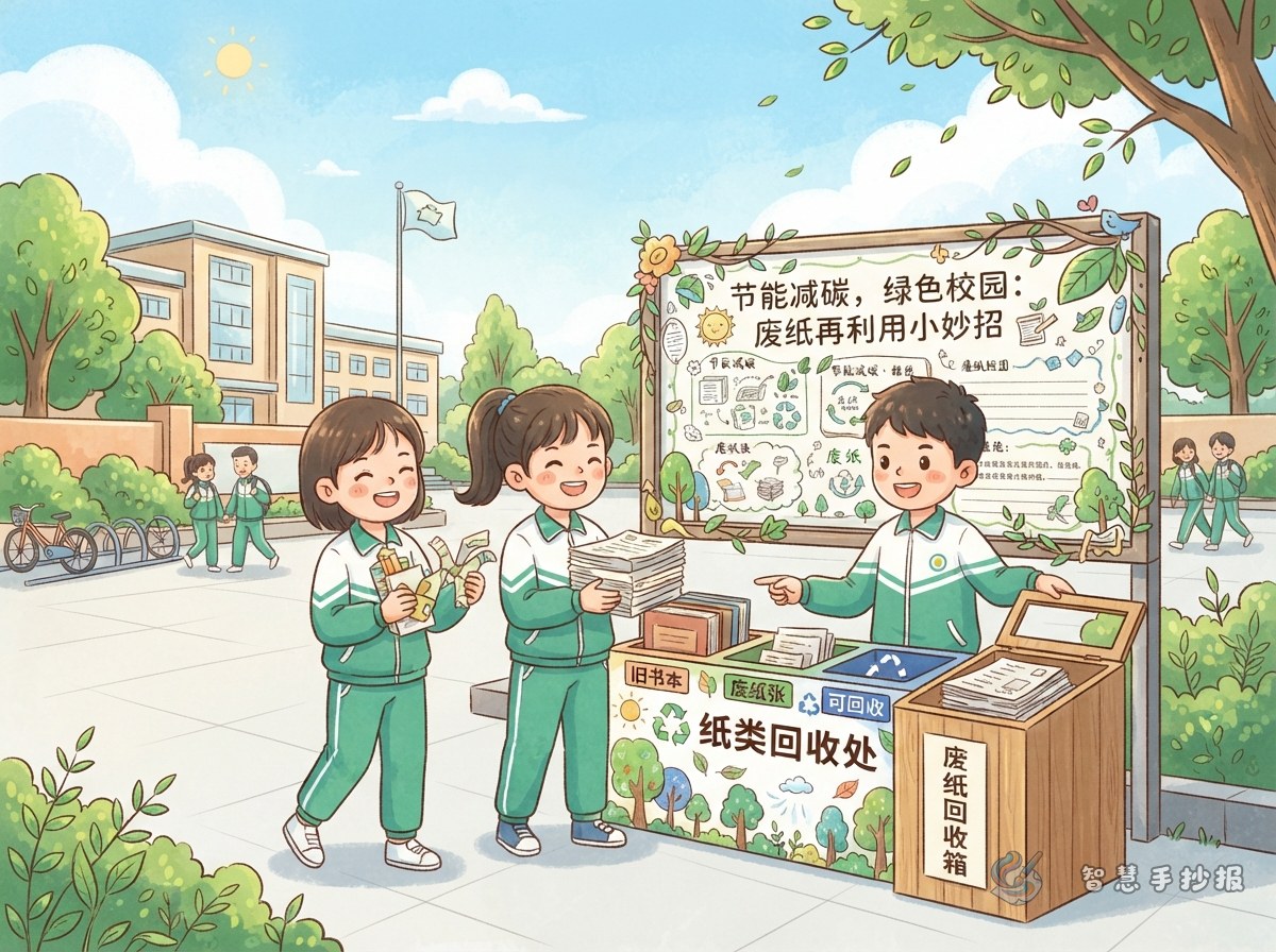 校园废纸再利用手抄报怎么写？ - 智慧手抄报专题封面图