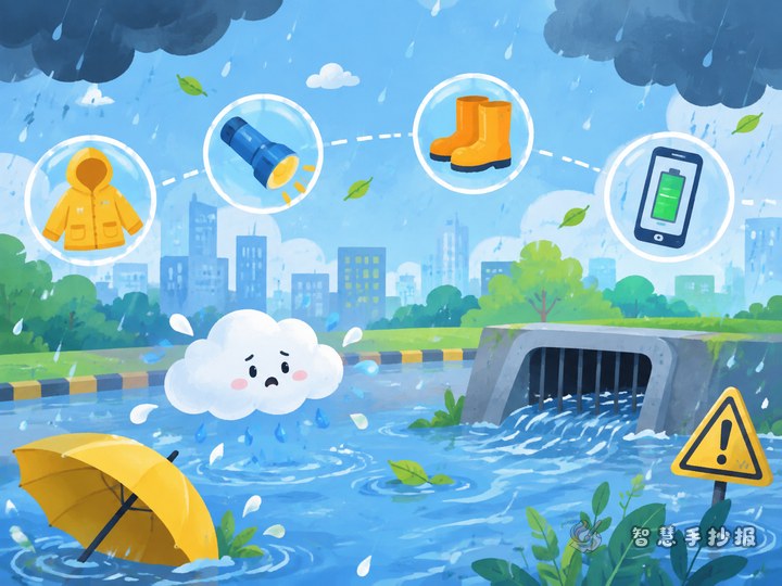 暴雨积水避险手抄报怎么画才一目了然 - 防台风暴雨安全避险手抄报系列作品预览
