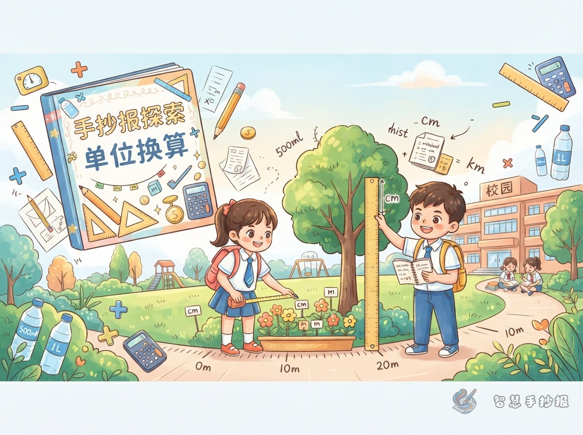 校园里的单位换算探险手抄报怎么做 - 智慧手抄报专题封面图