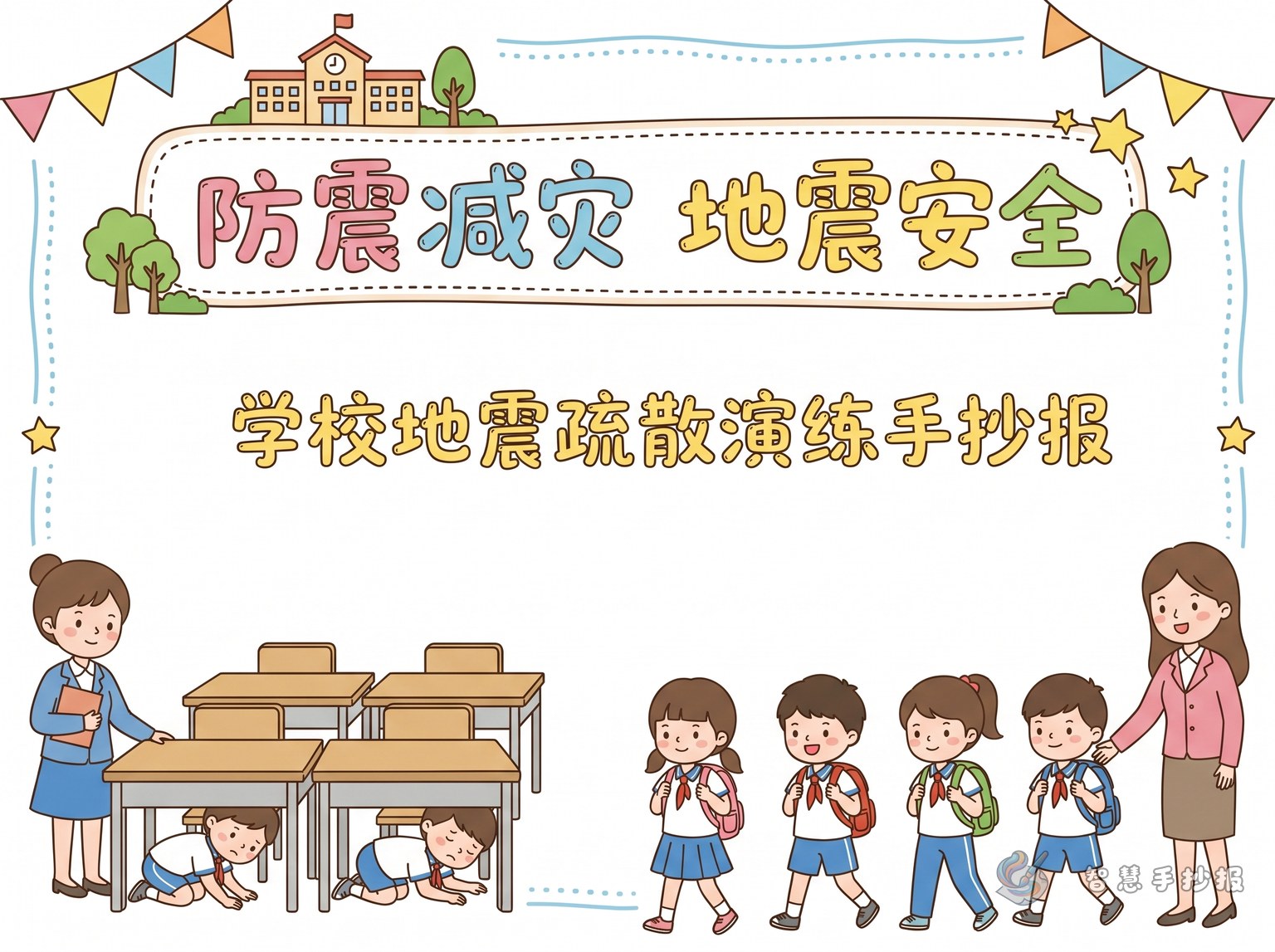 学校地震疏散演练手抄报怎么设计更实用 - 智慧手抄报专题封面图