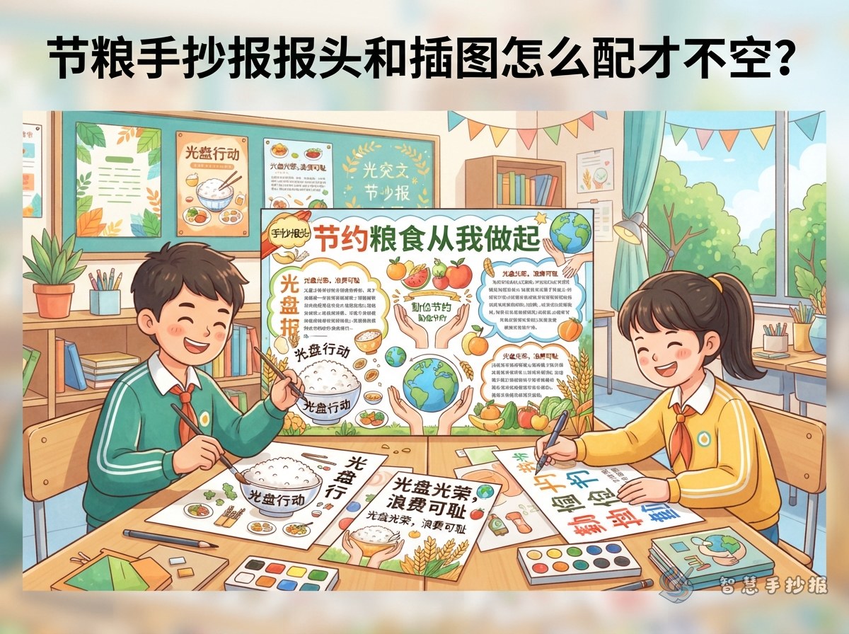 节粮手抄报报头和插图怎么配才不空？ - 智慧手抄报专题封面图