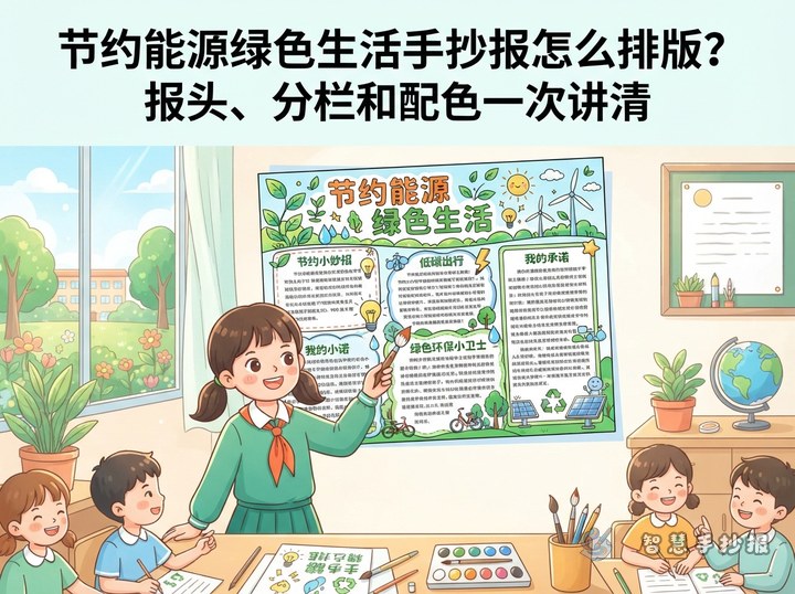 节约能源绿色生活手抄报怎么排版？报头、分栏和配色一次讲清 - 相关内容封面