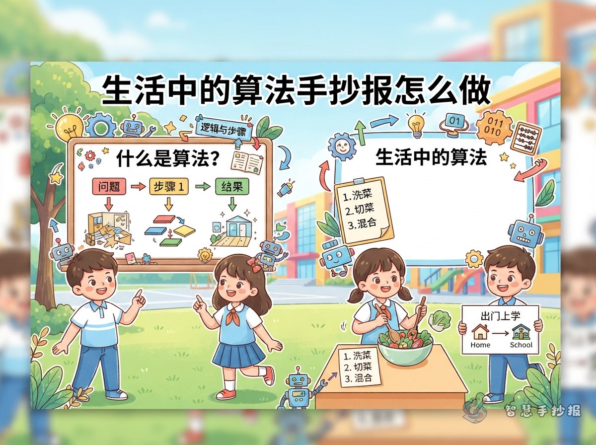 什么是算法？生活中的算法手抄报怎么做 - 智慧手抄报专题封面图