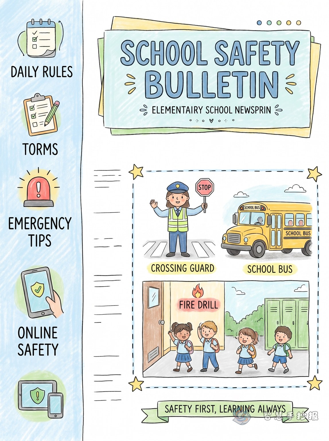 What to Write in a Practical Campus Safety Handwritten Newspaper - Poster topic cover image