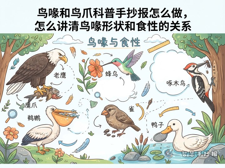 鸟喙和鸟爪科普手抄报怎么做，怎么讲清鸟喙形状和食性的关系 - 相关内容封面