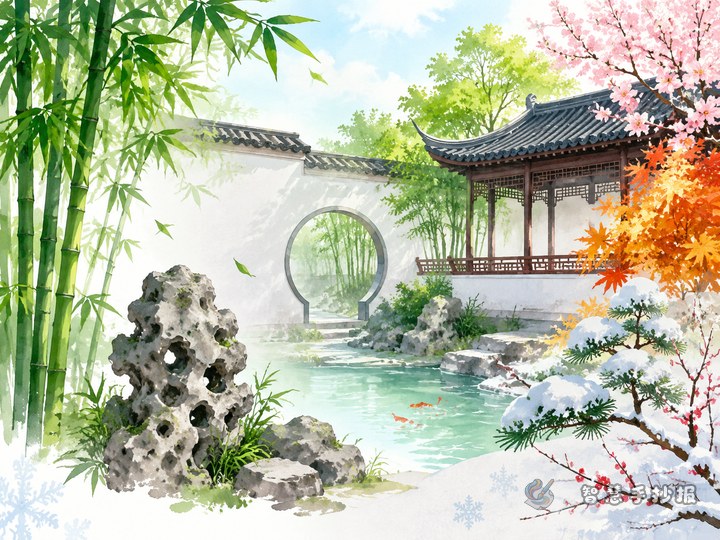 How to make a Ge Garden handwritten newspaper that highlights bamboo, four-season rockeries, and Yangzhou garden art - Sketch Topic Cover