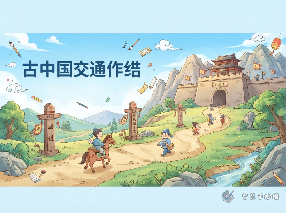 古代驿道上的路标和关隘手抄报怎么画 - 智慧手抄报专题封面图
