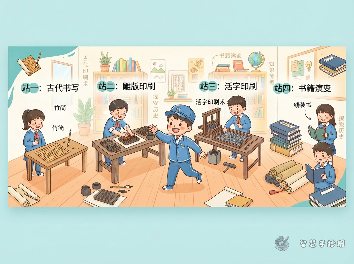 古代印刷术与书籍演变手抄报写什么？四站讲清知识传播 - 智慧手抄报专题封面图