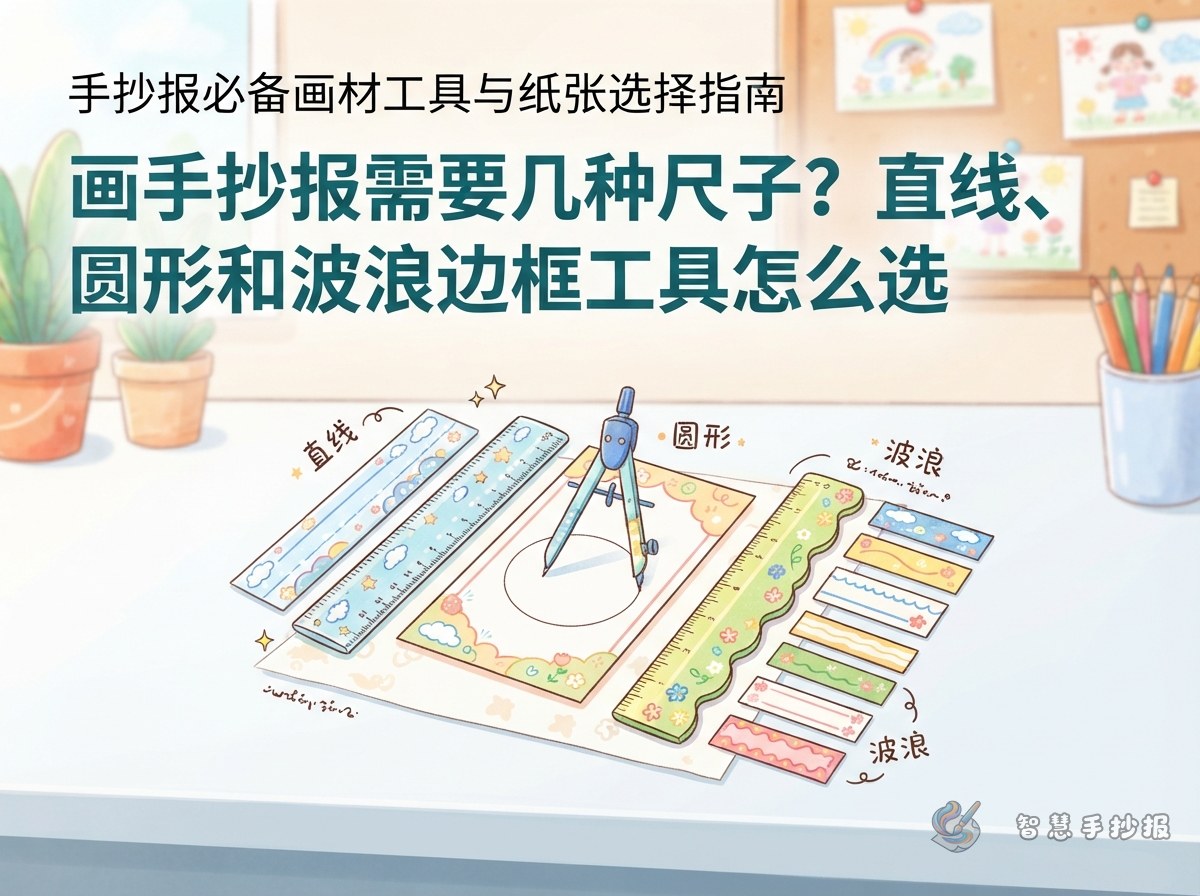 画手抄报需要几种尺子？直线、圆形和波浪边框工具怎么选 - 智慧手抄报专题封面图