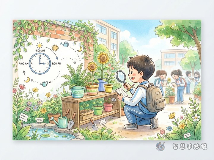 校园植物角一日观察手抄报怎么写出时间线 - 相关内容封面