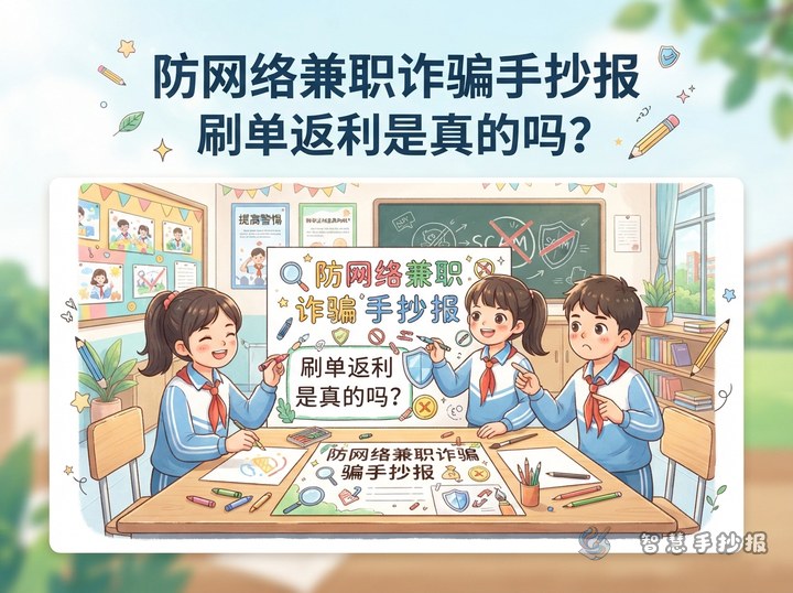 刷单返利是真的吗？防网络兼职诈骗手抄报怎么做 - 相关内容封面