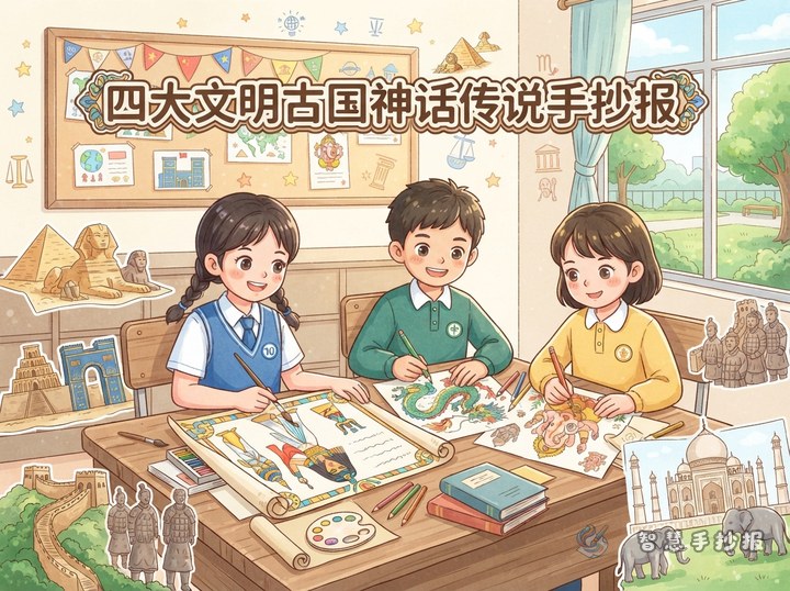 四大文明古国神话传说手抄报怎么选故事、画神灵、排版面 - 相关内容封面