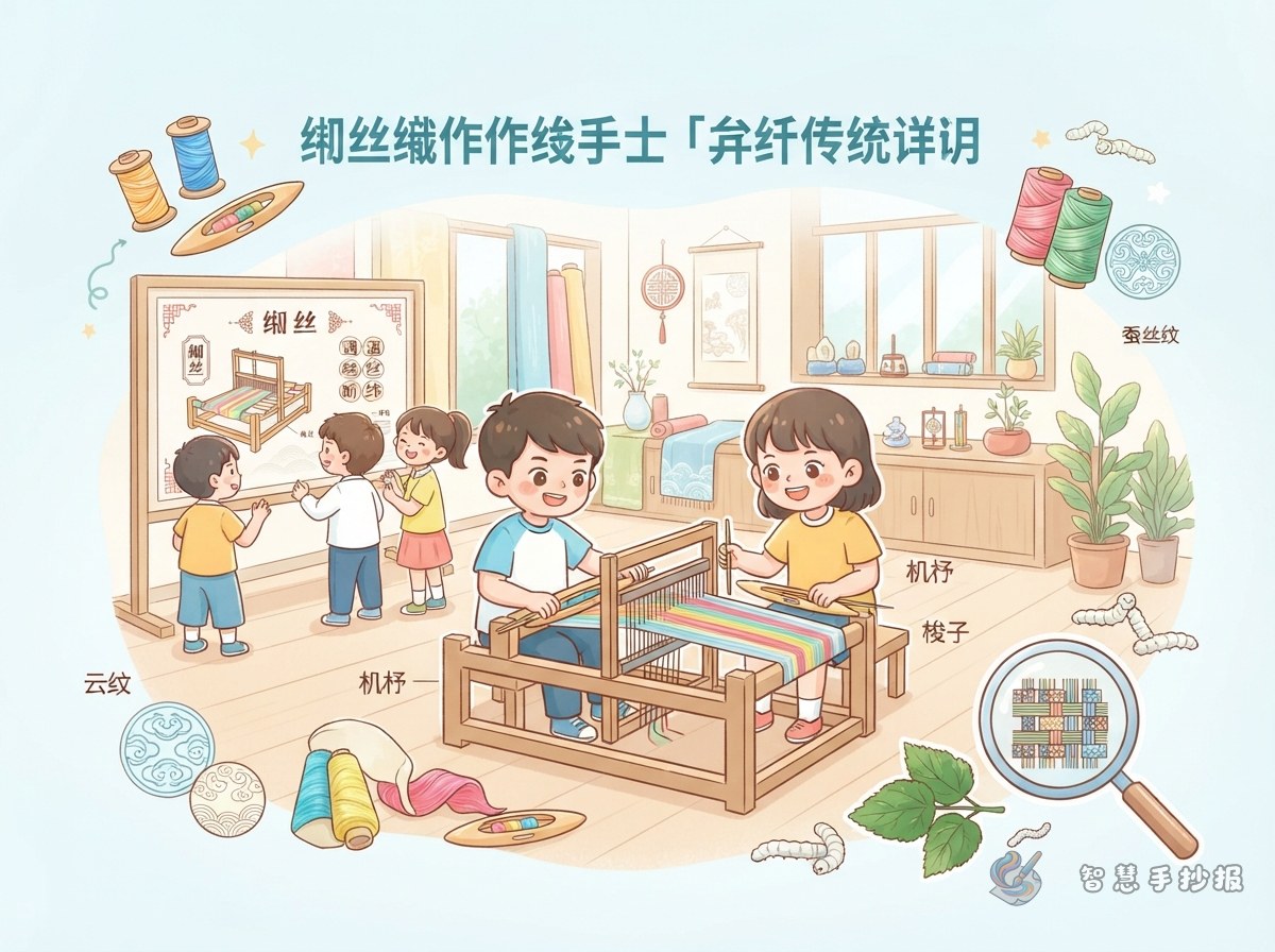 缂丝手抄报怎么做？用&ldquo;通经断纬&rdquo;讲清传统织造技艺 - 智慧手抄报专题封面图