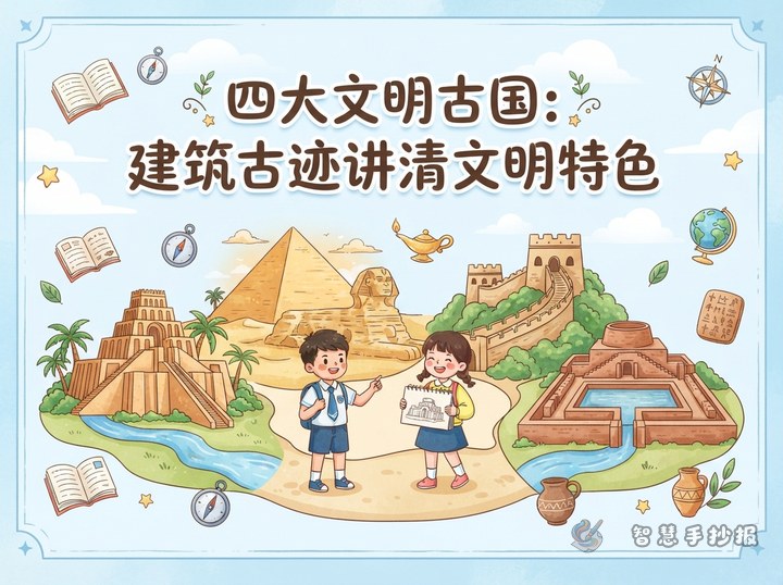 四大文明古国手抄报怎么用建筑古迹讲清文明特色 - 相关内容封面