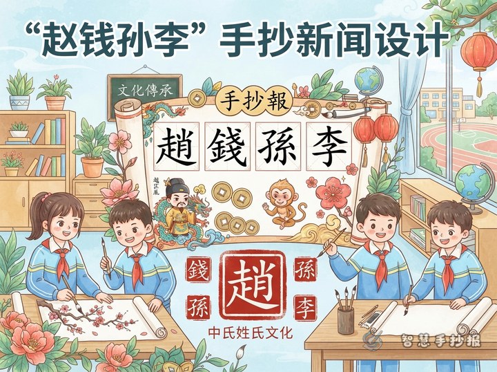 赵姓手抄报怎么围绕&ldquo;赵钱孙李&rdquo;和姓氏印章来设计 - 中华姓氏文化手抄报系列作品预览