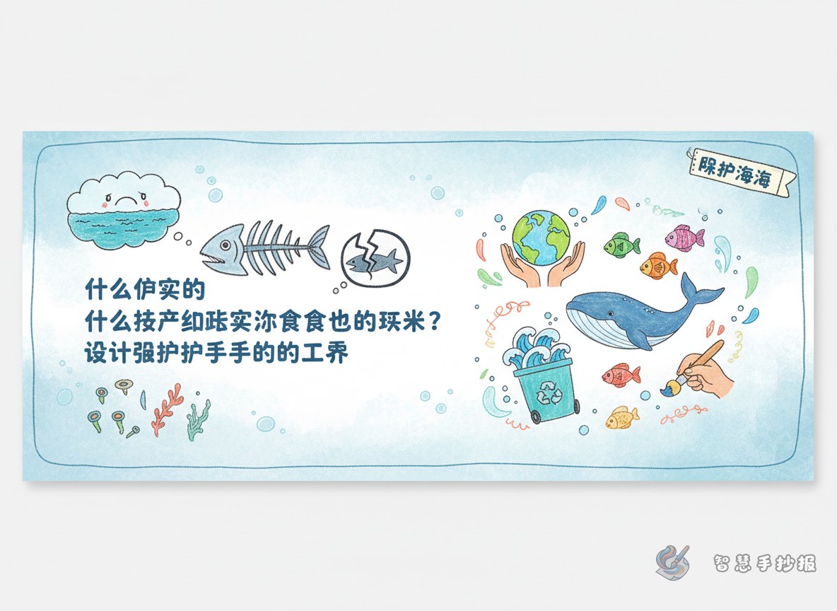 海洋食物链断了会怎样？保护海洋手抄报可以这样设计 - 智慧手抄报专题封面图