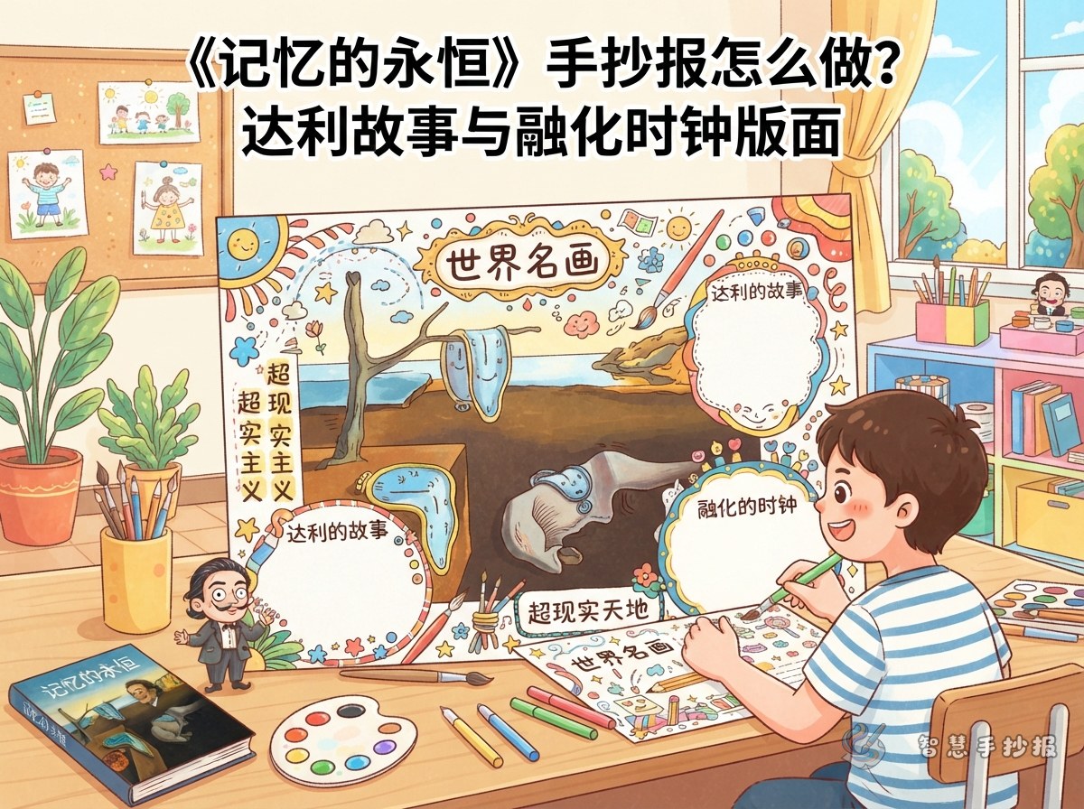 《记忆的永恒》手抄报怎么做？达利故事与融化时钟版面 - Poster topic cover image