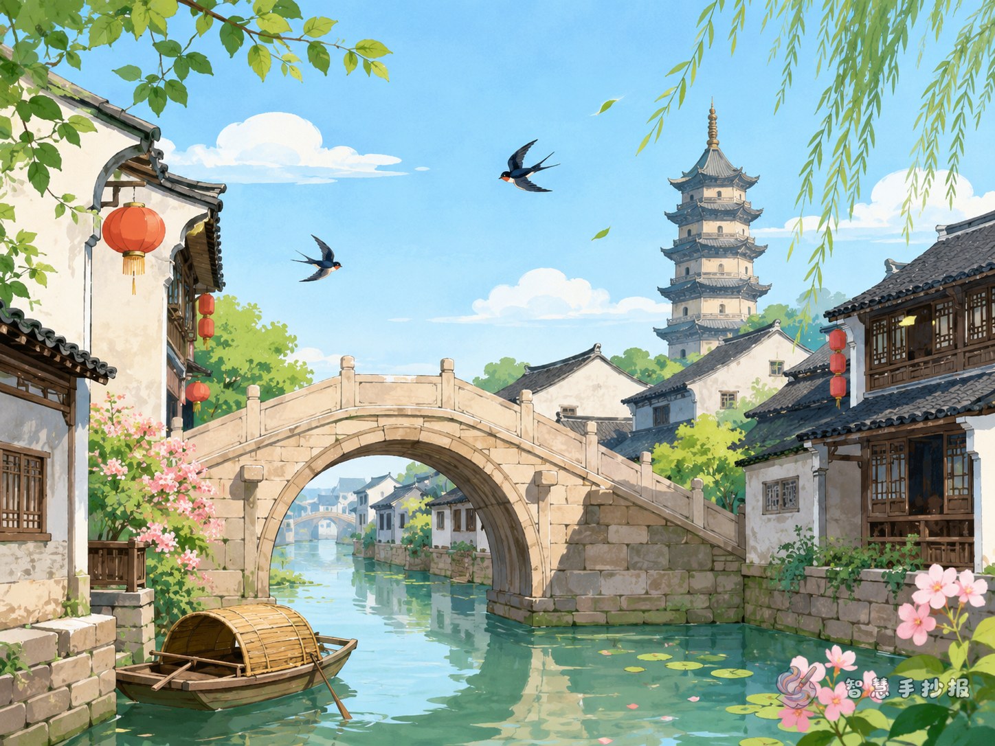 江南古镇手抄报写什么？内容素材和版面思路 - 智慧手抄报专题封面图