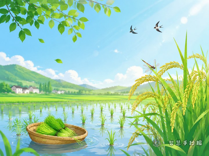 芒种和水稻插秧手抄报写什么内容好？ - 节气农业与农作物知识手抄报手抄报封面