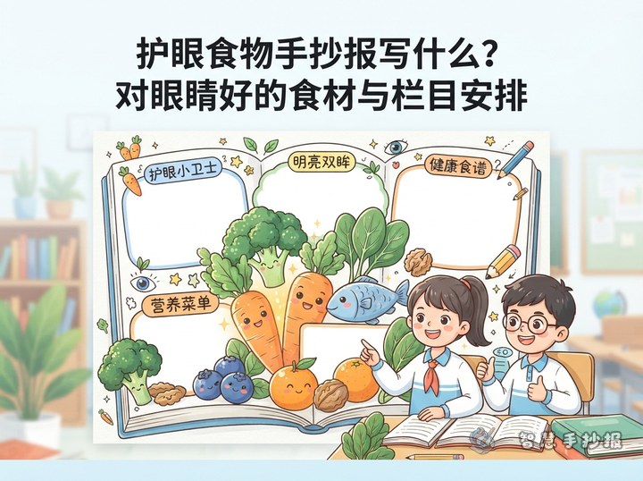 护眼食物手抄报写什么？对眼睛好的食材与栏目安排 - 手抄报专题封面