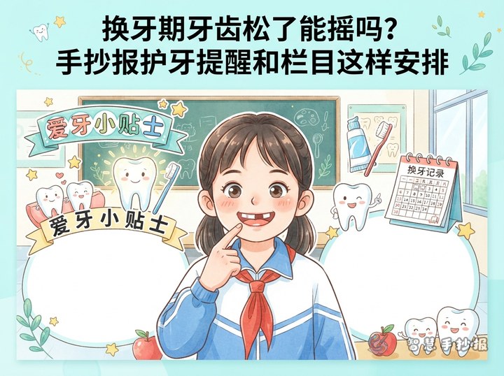 换牙期牙齿松了能摇吗？手抄报护牙提醒和栏目这样安排 - 相关内容封面