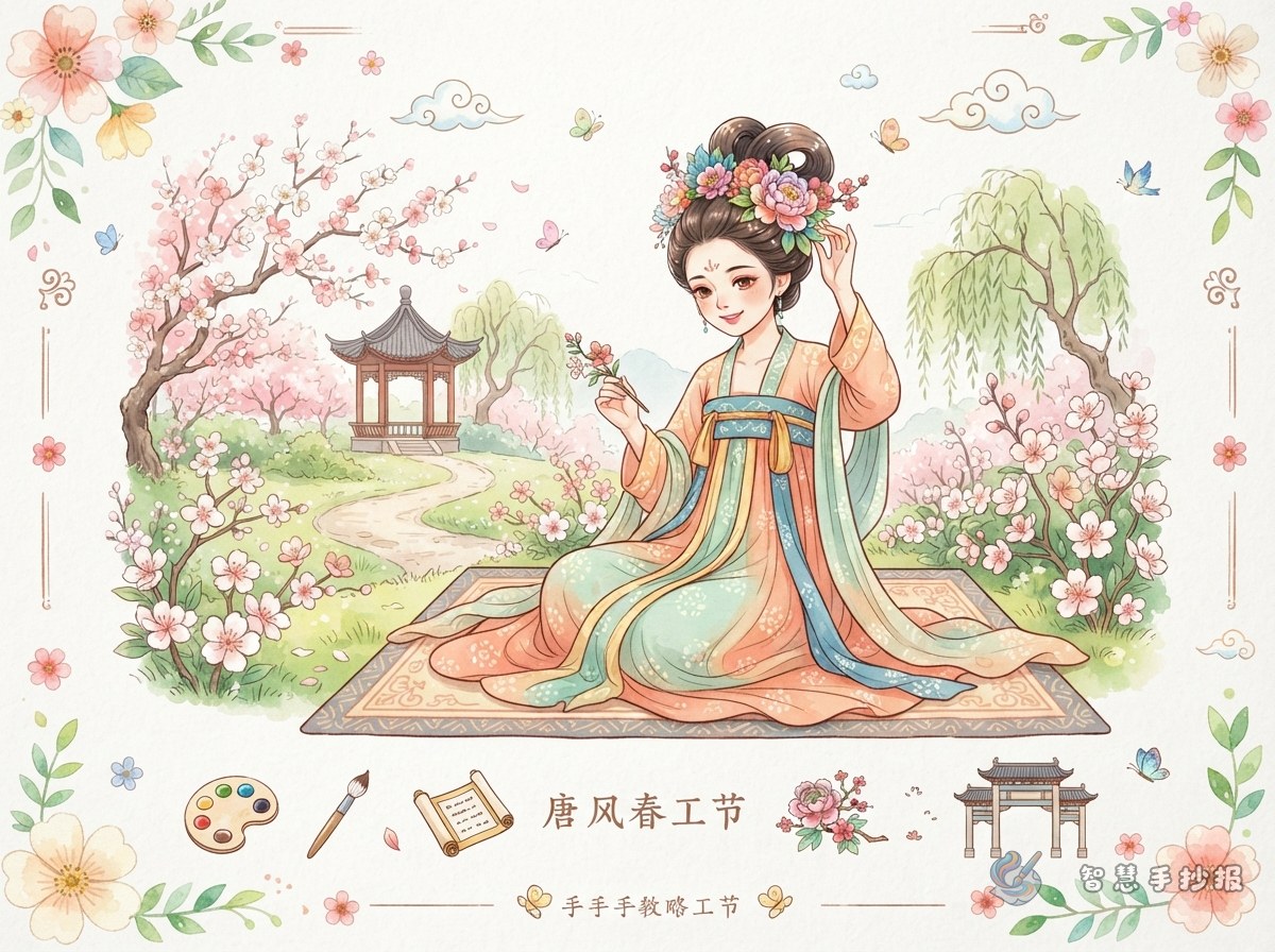 How to Show Tang-Dynasty Spring Flowers in a Hairpin Flowers Ladies Handwritten Newspaper - Poster topic cover image