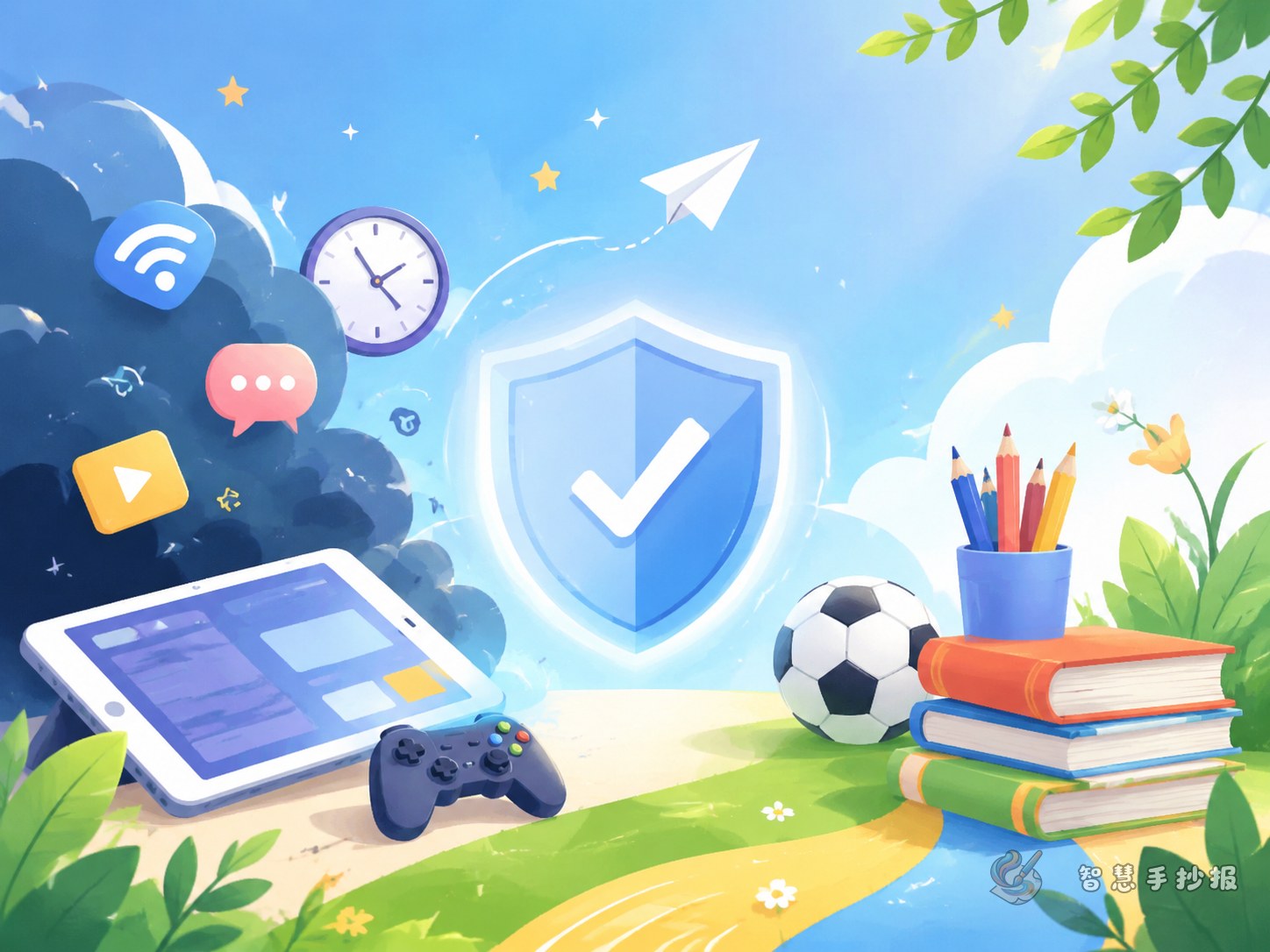 How should primary school students write a handwritten newspaper about online civility and avoiding internet addiction - Poster topic cover image