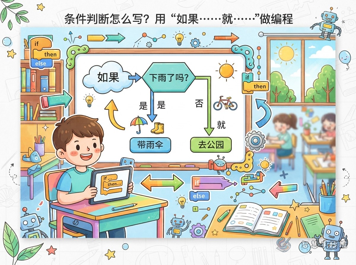 条件判断怎么写？用&ldquo;如果&hellip;&hellip;就&hellip;&hellip;&rdquo;做编程思维手抄报 - 智慧手抄报专题封面图