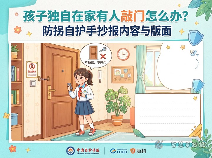 孩子独自在家有人敲门怎么办？防拐自护手抄报内容与版面 - 相关内容封面