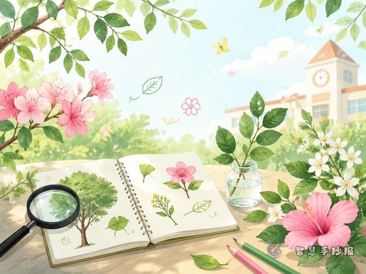 How to design a campus flowers and trees observation handwritten newspaper with clear structure? - Sketch Topic Cover