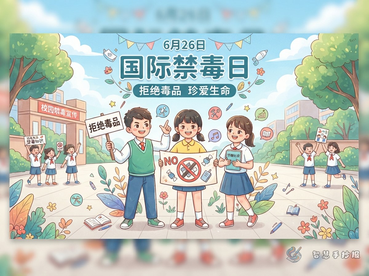 国际禁毒日手抄报可以写哪些内容？6月26日主题这样排 - 智慧手抄报专题封面图