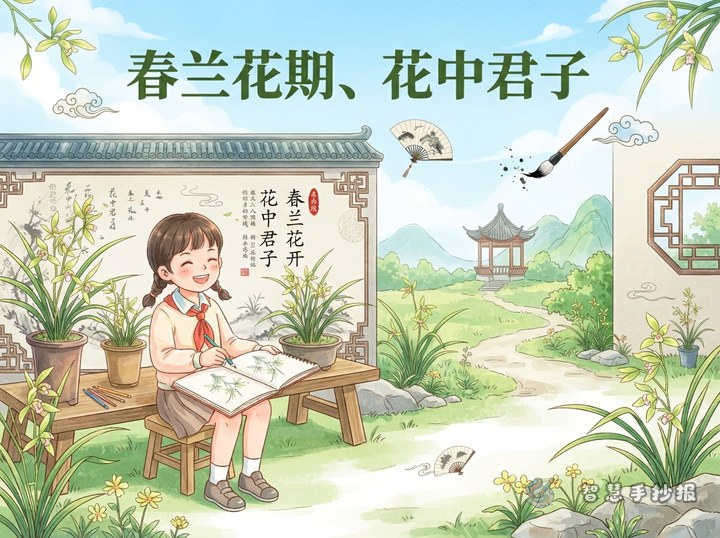 兰花手抄报怎么做？春兰花期、花中君子和清雅版面 - 相关内容封面