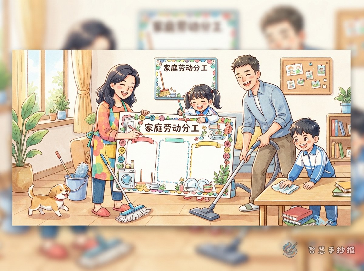 How Can a Family Chore Division Handwritten Newspaper Show Teamwork? - Poster topic cover image