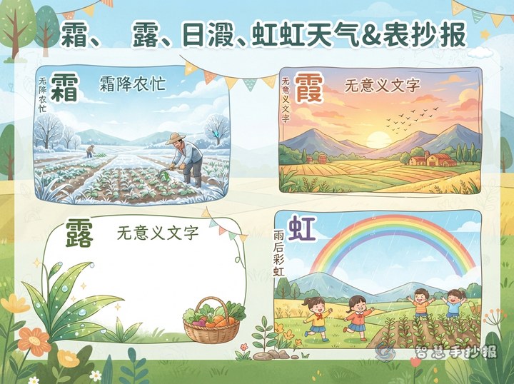 霜、露、霞、虹的天气谚语手抄报怎么写？农事内容可以这样安排 - 智慧手抄报线稿作品