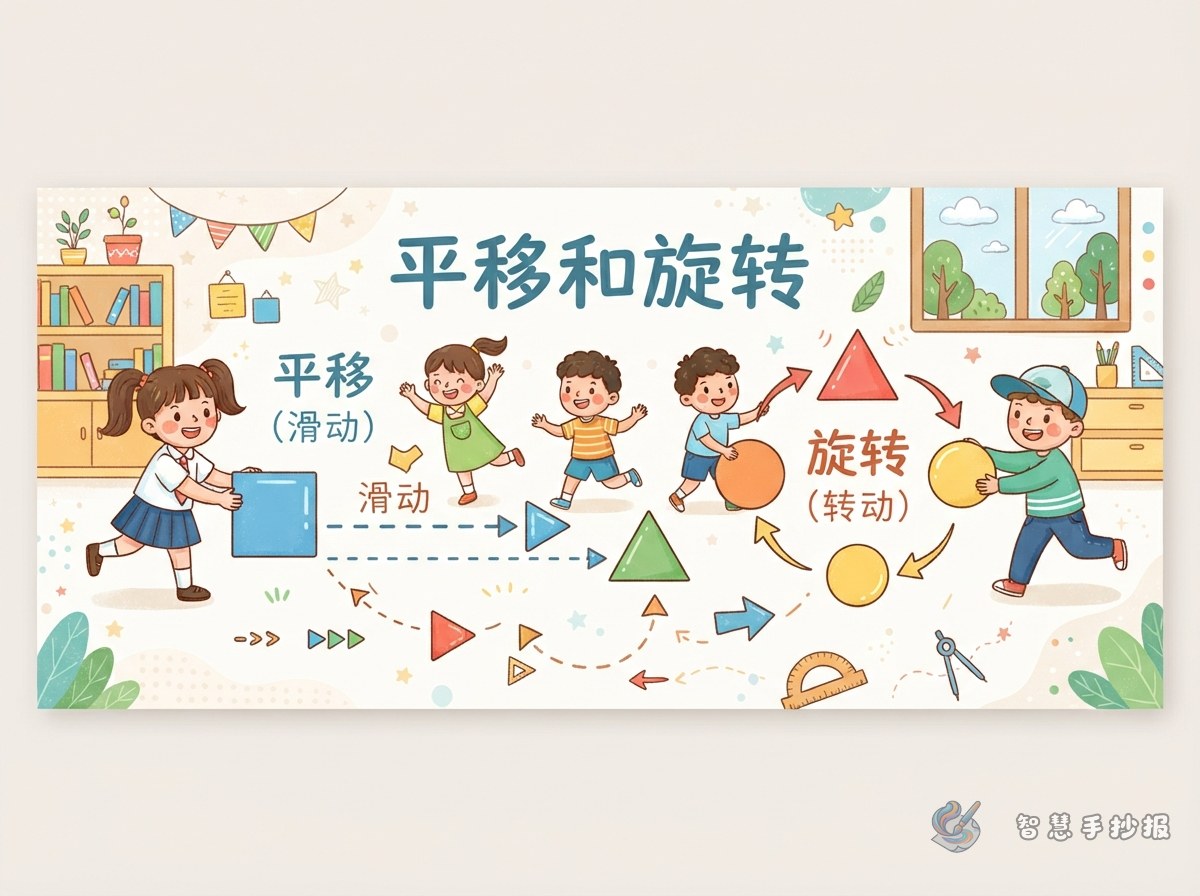 平移和旋转手抄报怎么画才能看出图形运动 - 智慧手抄报专题封面图