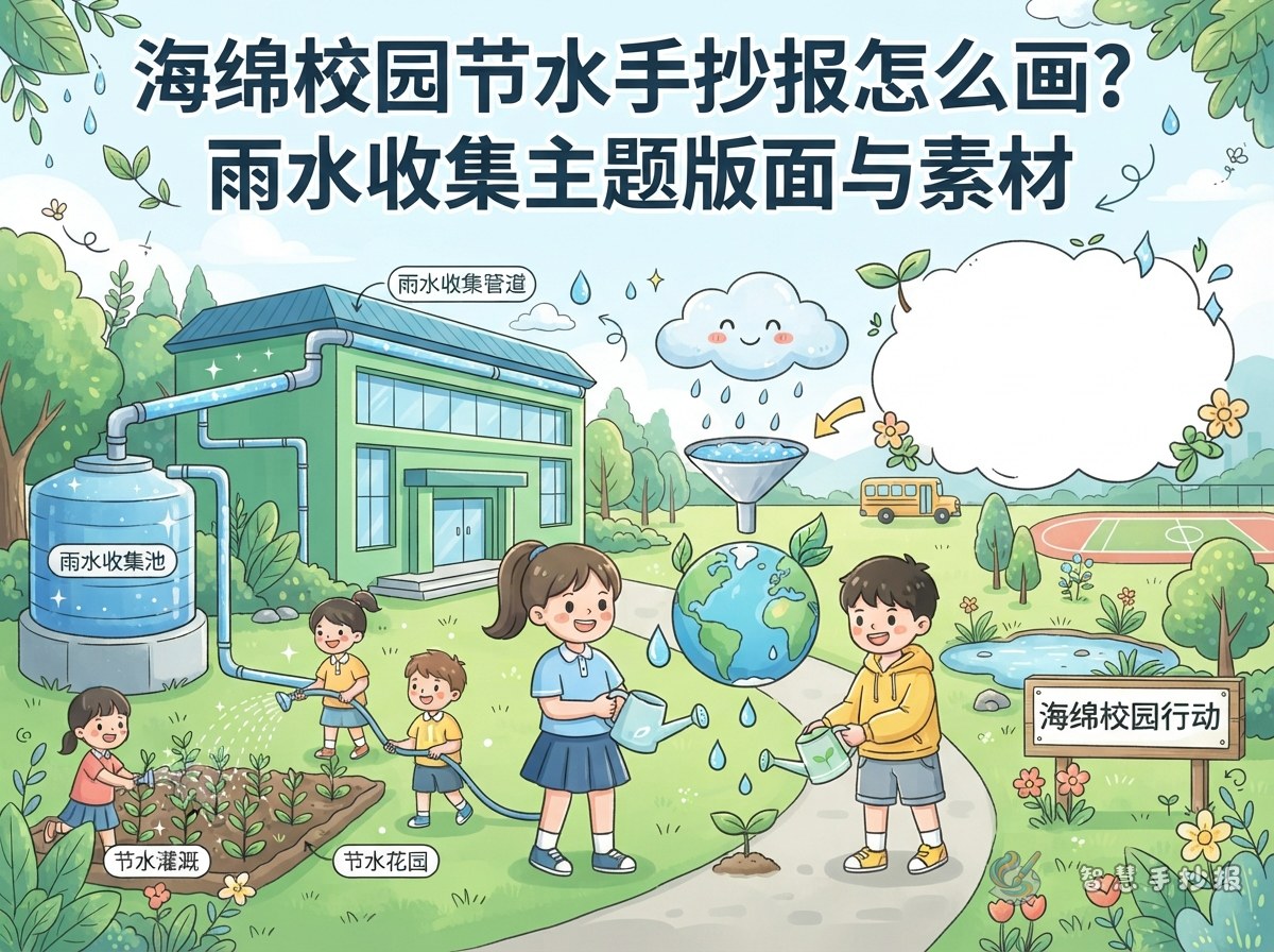 How to Draw a Sponge-Campus Water-Saving Poster: Rainwater Collection Ideas - Poster topic cover image