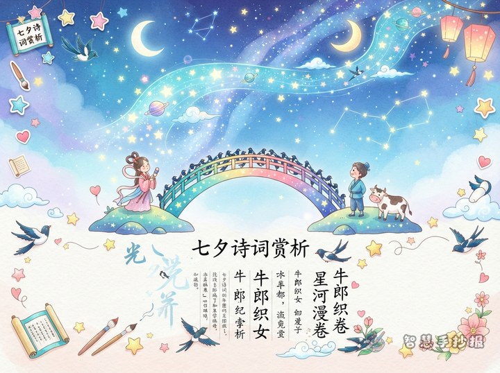 七夕节诗词赏析手抄报如何用星河意象串联版面？ - 相关内容封面
