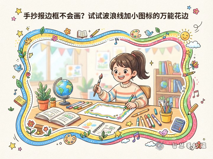 手抄报边框不会画？试试波浪线加小图标的万能花边 - 相关内容封面