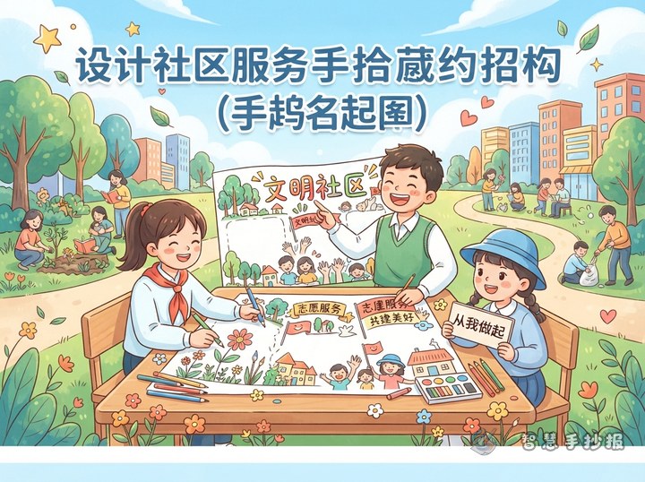 社区文明引导志愿服务手抄报怎么设计？ - 社区志愿服务与公益行动手抄报系列作品预览