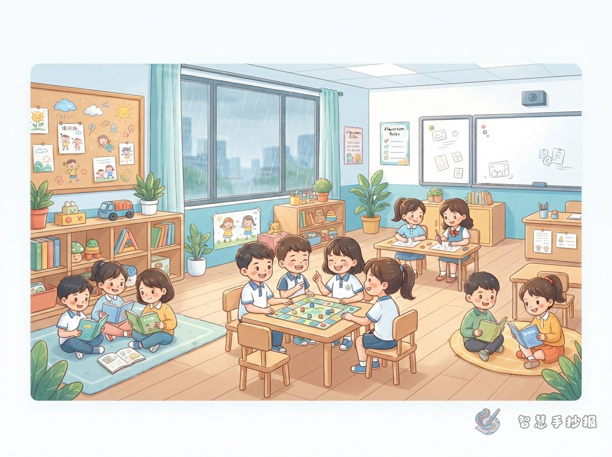 下雨天课间在教室里怎么玩才安全手抄报 - 智慧手抄报专题封面图