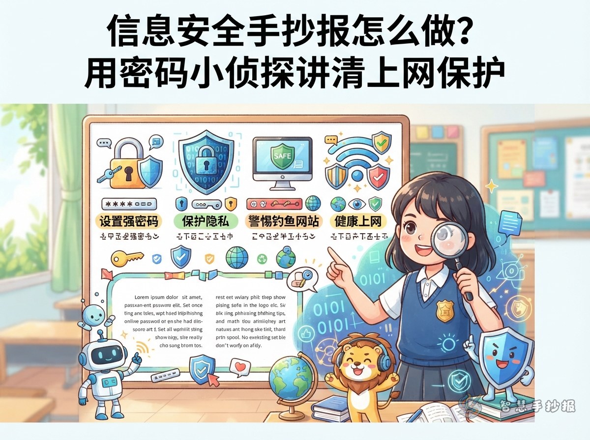 信息安全手抄报怎么做？用密码小侦探讲清上网保护 - 智慧手抄报专题封面图