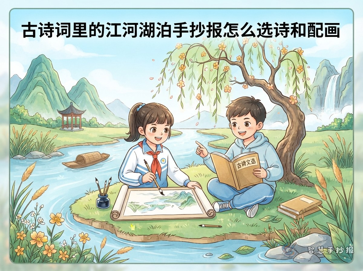 Rivers and Lakes in Classical Poems: How to Choose Lines and Art for a Handwritten Newspaper - Poster topic cover image