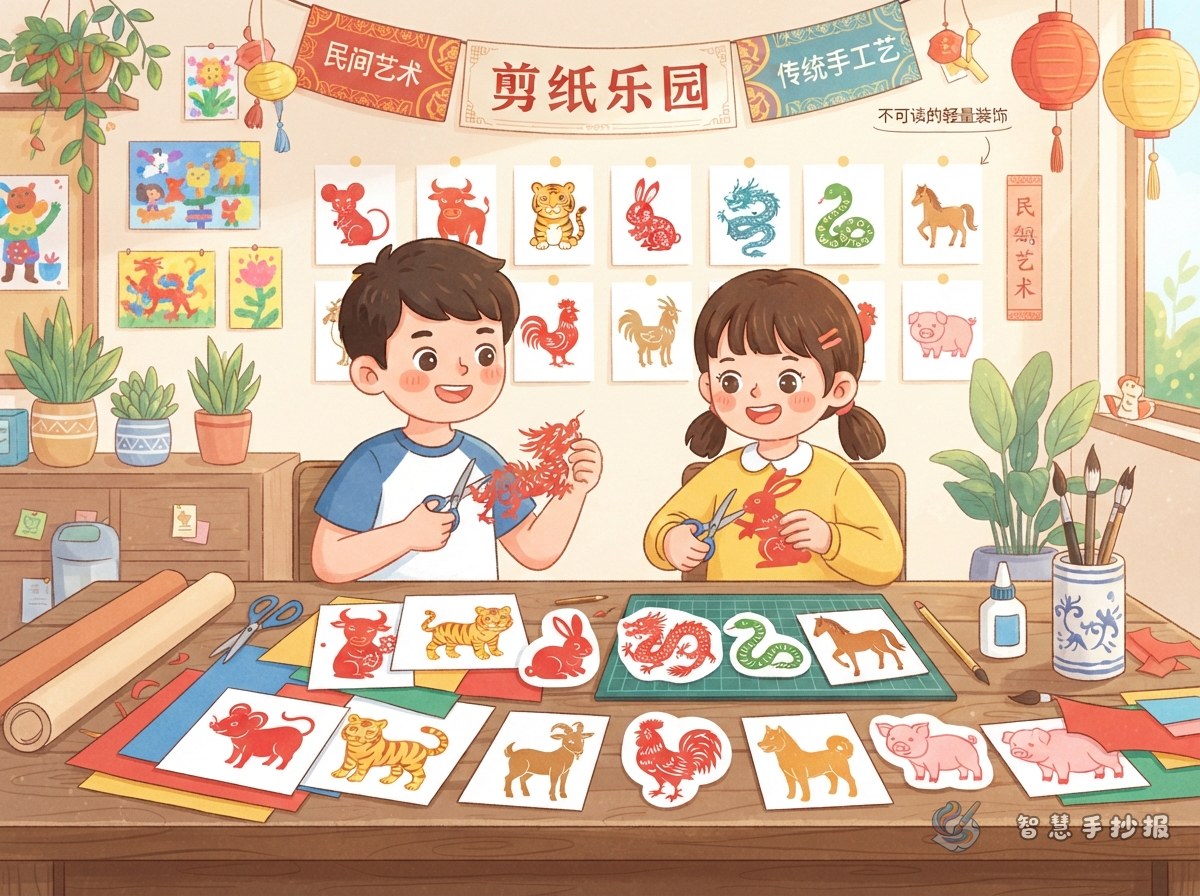 生肖动物剪纸手抄报怎么做才有民间艺术味 - 智慧手抄报专题封面图