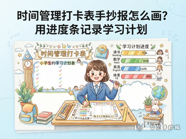 时间管理打卡表手抄报怎么画？用进度条记录学习计划 - 相关内容封面