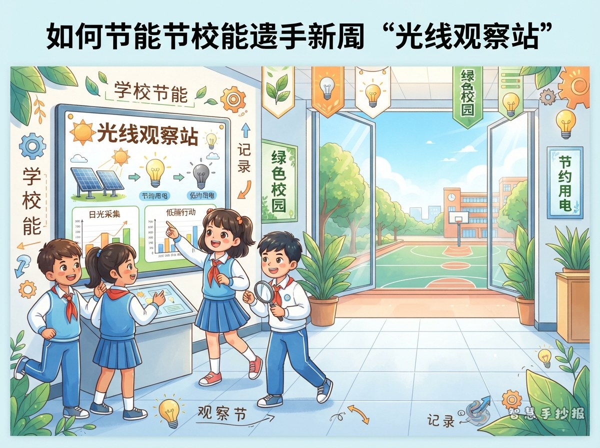 校园节能用电手抄报怎么画&ldquo;光线观察站&rdquo; - 智慧手抄报专题封面图