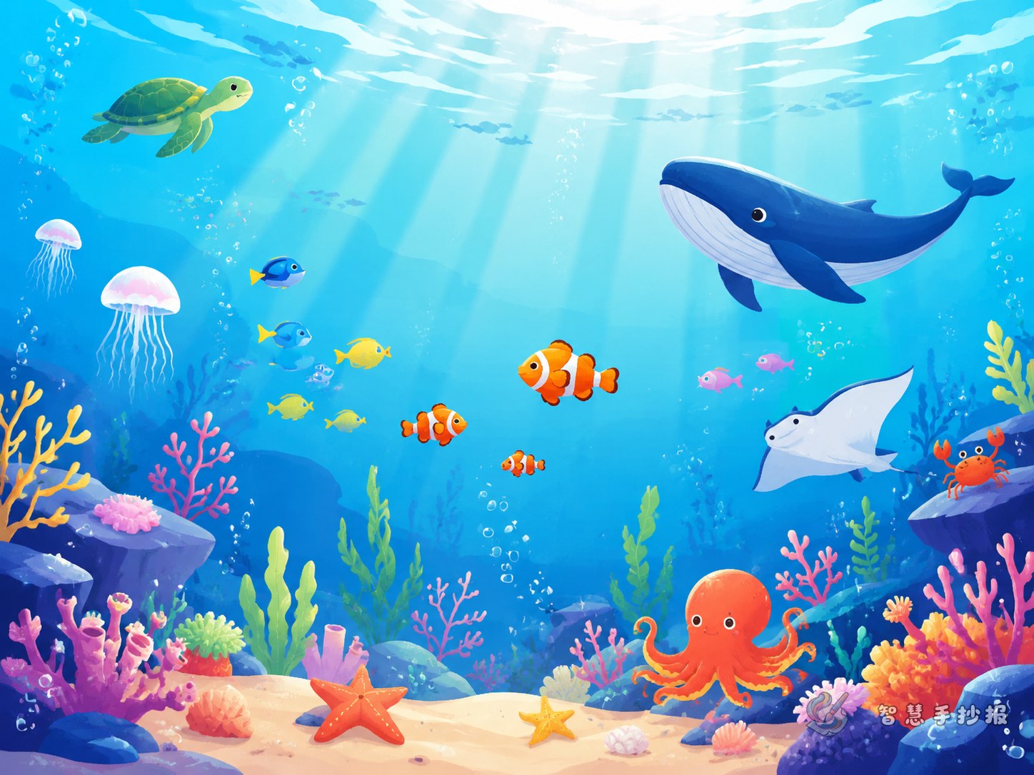海洋生物手抄报可以分成哪几个有趣版块 - 智慧手抄报专题封面图